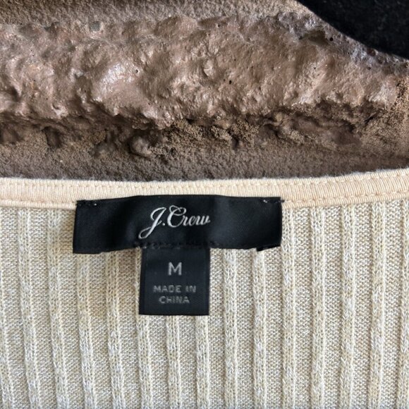 J. Crew Peach Ribbed Knit Puffed Sleeves V Neck Casual Sweater Size Medium - Picture 3 of 6